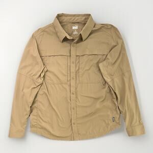 REI Co-Op Performance Shirt Men's L Khaki Tan Adjustable Sleeves Vented Outdoors